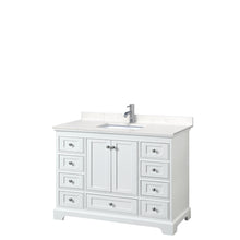 Load image into Gallery viewer, Wyndham Deborah 48 Inch Single Bathroom Vanity in White, Light-Vein Carrara Cultured Marble Countertop, Undermount Square Sink, No Mirror- Wyndham