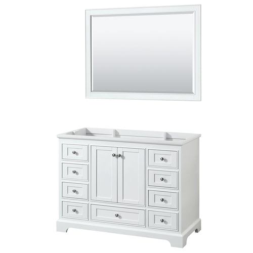 Wyndham Deborah 48 Inch Single Bathroom Vanity in White, No Countertop, No Sink, and 46 Inch Mirror- Wyndham
