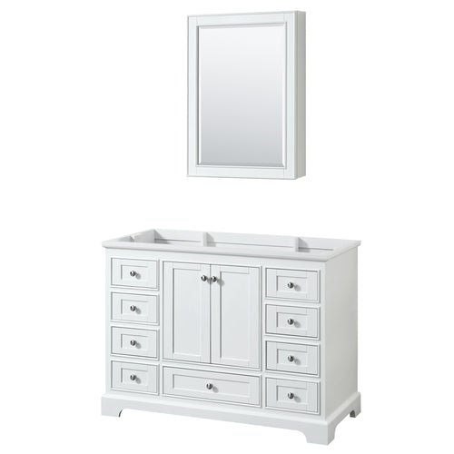 Wyndham Deborah 48 Inch Single Bathroom Vanity in White, No Countertop, No Sink, and Medicine Cabinet- Wyndham