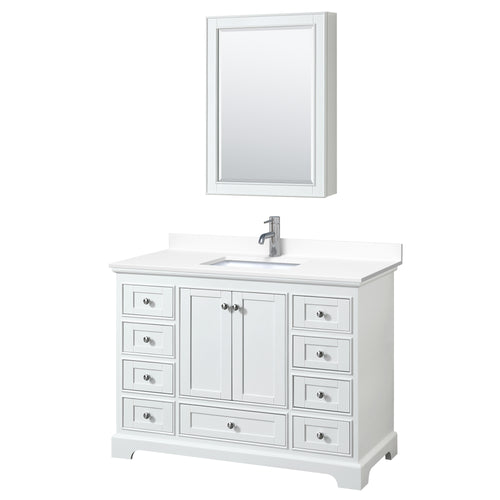Wyndham Deborah 48 Inch Single Bathroom Vanity in White, White Cultured Marble Countertop, Undermount Square Sink, Medicine Cabinet- Wyndham