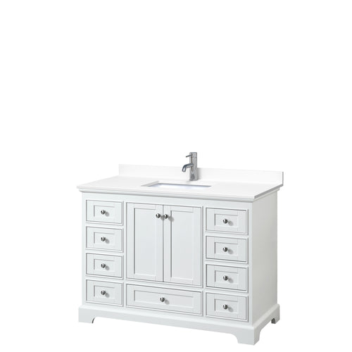 Wyndham Deborah 48 Inch Single Bathroom Vanity in White, White Cultured Marble Countertop, Undermount Square Sink, No Mirror- Wyndham