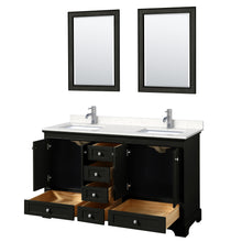 Load image into Gallery viewer, Wyndham Deborah 60 Inch Double Bathroom Vanity in Dark Espresso, Light-Vein Carrara Cultured Marble Countertop, Undermount Square Sinks, 24 Inch Mirrors- Wyndham