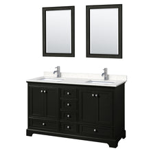 Load image into Gallery viewer, Wyndham Deborah 60 Inch Double Bathroom Vanity in Dark Espresso, Light-Vein Carrara Cultured Marble Countertop, Undermount Square Sinks, 24 Inch Mirrors- Wyndham