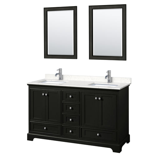 Wyndham Deborah 60 Inch Double Bathroom Vanity in Dark Espresso, Light-Vein Carrara Cultured Marble Countertop, Undermount Square Sinks, 24 Inch Mirrors- Wyndham