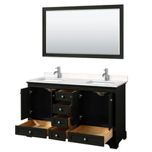 Load image into Gallery viewer, Wyndham Deborah 60 Inch Double Bathroom Vanity in Dark Espresso, Light-Vein Carrara Cultured Marble Countertop, Undermount Square Sinks, 58 Inch Mirror- Wyndham