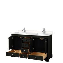 Load image into Gallery viewer, Wyndham Deborah 60 Inch Double Bathroom Vanity in Dark Espresso, Light-Vein Carrara Cultured Marble Countertop, Undermount Square Sinks, No Mirrors- Wyndham