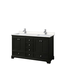 Load image into Gallery viewer, Wyndham Deborah 60 Inch Double Bathroom Vanity in Dark Espresso, Light-Vein Carrara Cultured Marble Countertop, Undermount Square Sinks, No Mirrors- Wyndham
