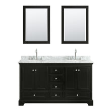 Load image into Gallery viewer, Wyndham Deborah 60 Inch Double Bathroom Vanity in Dark Espresso, White Carrara Marble Countertop, Undermount Oval Sinks, and 24 Inch Mirrors- Wyndham
