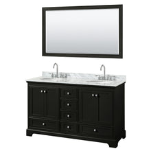 Load image into Gallery viewer, Wyndham Deborah 60 Inch Double Bathroom Vanity in Dark Espresso, White Carrara Marble Countertop, Undermount Oval Sinks, and 58 Inch Mirror- Wyndham