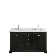 Load image into Gallery viewer, Wyndham Deborah 60 Inch Double Bathroom Vanity in Dark Espresso, White Carrara Marble Countertop, Undermount Oval Sinks, and No Mirrors- Wyndham