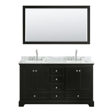 Load image into Gallery viewer, Wyndham Deborah 60 Inch Double Bathroom Vanity in Dark Espresso, White Carrara Marble Countertop, Undermount Square Sinks, and 58 Inch Mirror- Wyndham