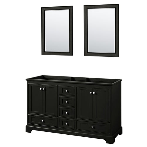 Wyndham Deborah 60 Inch Double Bathroom Vanity in Dark Espresso, No Countertop, No Sinks, and 24 Inch Mirrors- Wyndham