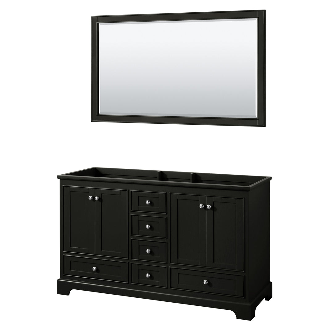 Wyndham Deborah 60 Inch Double Bathroom Vanity in Dark Espresso, No Countertop, No Sinks, and 58 Inch Mirror- Wyndham