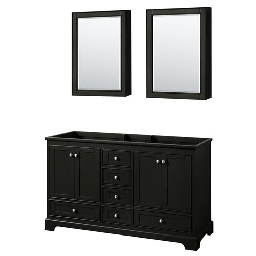 Wyndham Deborah 60 Inch Double Bathroom Vanity in Dark Espresso, No Countertop, No Sinks, and Medicine Cabinets- Wyndham
