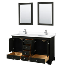 Load image into Gallery viewer, Wyndham Deborah 60 Inch Double Bathroom Vanity in Dark Espresso, White Cultured Marble Countertop, Undermount Square Sinks, 24 Inch Mirrors- Wyndham