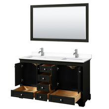 Load image into Gallery viewer, Wyndham Deborah 60 Inch Double Bathroom Vanity in Dark Espresso, White Cultured Marble Countertop, Undermount Square Sinks, 58 Inch Mirror- Wyndham