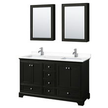 Load image into Gallery viewer, Wyndham Deborah 60 Inch Double Bathroom Vanity in Dark Espresso, White Cultured Marble Countertop, Undermount Square Sinks, Medicine Cabinets- Wyndham