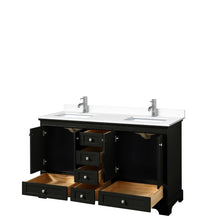 Load image into Gallery viewer, Wyndham Deborah 60 Inch Double Bathroom Vanity in Dark Espresso, White Cultured Marble Countertop, Undermount Square Sinks, No Mirrors- Wyndham
