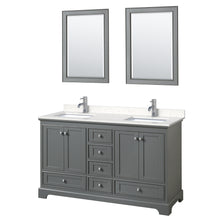 Load image into Gallery viewer, Wyndham Deborah 60 Inch Double Bathroom Vanity in Dark Gray, Light-Vein Carrara Cultured Marble Countertop, Undermount Square Sinks, 24 Inch Mirrors- Wyndham
