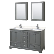 Load image into Gallery viewer, Wyndham Deborah 60 Inch Double Bathroom Vanity in Dark Gray, Light-Vein Carrara Cultured Marble Countertop, Undermount Square Sinks, Medicine Cabinets- Wyndham