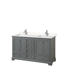 Load image into Gallery viewer, Wyndham Deborah 60 Inch Double Bathroom Vanity in Dark Gray, Light-Vein Carrara Cultured Marble Countertop, Undermount Square Sinks, No Mirrors- Wyndham
