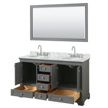 Load image into Gallery viewer, Wyndham Deborah 60 Inch Double Bathroom Vanity in Dark Gray, White Carrara Marble Countertop, Undermount Oval Sinks, and 58 Inch Mirror- Wyndham