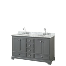 Load image into Gallery viewer, Wyndham Deborah 60 Inch Double Bathroom Vanity in Dark Gray, White Carrara Marble Countertop, Undermount Oval Sinks, and No Mirrors- Wyndham