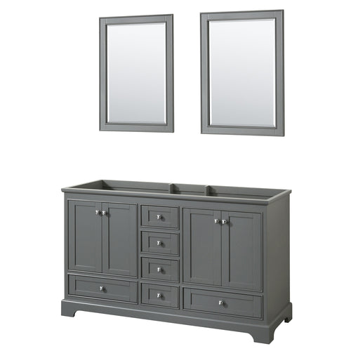 Wyndham Deborah 60 Inch Double Bathroom Vanity in Dark Gray, No Countertop, No Sinks, and 24 Inch Mirrors- Wyndham