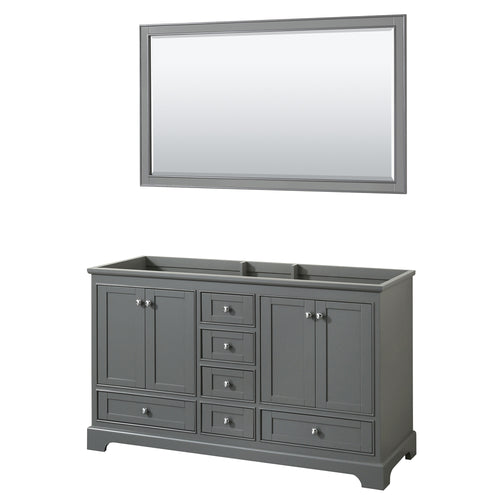 Wyndham Deborah 60 Inch Double Bathroom Vanity in Dark Gray, No Countertop, No Sinks, and 58 Inch Mirror- Wyndham