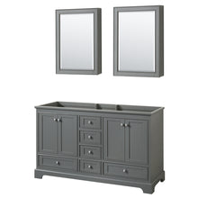 Load image into Gallery viewer, Wyndham Deborah 60 Inch Double Bathroom Vanity in Dark Gray, No Countertop, No Sinks, and Medicine Cabinets- Wyndham