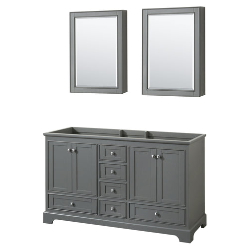 Wyndham Deborah 60 Inch Double Bathroom Vanity in Dark Gray, No Countertop, No Sinks, and Medicine Cabinets- Wyndham