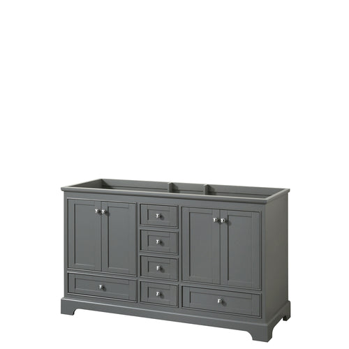 Wyndham Deborah 60 Inch Double Bathroom Vanity in Dark Gray, No Countertop, No Sinks, and No Mirror- Wyndham