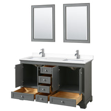 Load image into Gallery viewer, Wyndham Deborah 60 Inch Double Bathroom Vanity in Dark Gray, White Cultured Marble Countertop, Undermount Square Sinks, 24 Inch Mirrors- Wyndham
