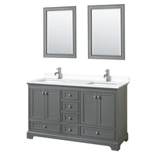 Load image into Gallery viewer, Wyndham Deborah 60 Inch Double Bathroom Vanity in Dark Gray, White Cultured Marble Countertop, Undermount Square Sinks, 24 Inch Mirrors- Wyndham