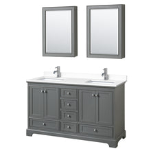Load image into Gallery viewer, Wyndham Deborah 60 Inch Double Bathroom Vanity in Dark Gray, White Cultured Marble Countertop, Undermount Square Sinks, Medicine Cabinets- Wyndham