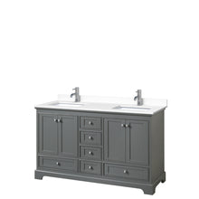 Load image into Gallery viewer, Wyndham Deborah 60 Inch Double Bathroom Vanity in Dark Gray, White Cultured Marble Countertop, Undermount Square Sinks, No Mirrors- Wyndham