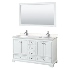 Load image into Gallery viewer, Wyndham Deborah 60 Inch Double Bathroom Vanity in White, Light-Vein Carrara Cultured Marble Countertop, Undermount Square Sinks, 58 Inch Mirror- Wyndham