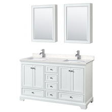 Load image into Gallery viewer, Wyndham Deborah 60 Inch Double Bathroom Vanity in White, Light-Vein Carrara Cultured Marble Countertop, Undermount Square Sinks, Medicine Cabinets- Wyndham