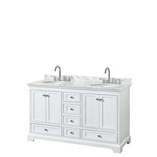 Load image into Gallery viewer, Wyndham Deborah 60 Inch Double Bathroom Vanity in White, White Carrara Marble Countertop, Undermount Oval Sinks, and No Mirrors- Wyndham
