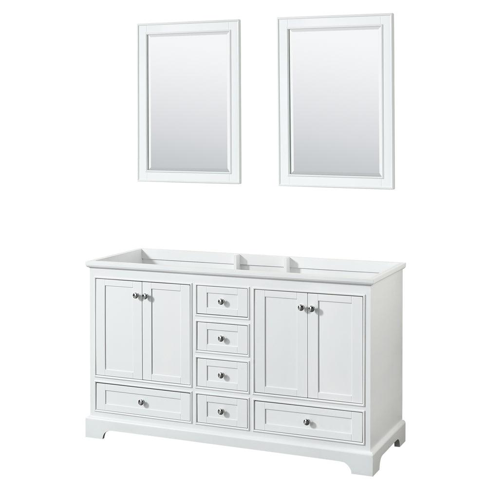 Wyndham Deborah 60 Inch Double Bathroom Vanity in White, No Countertop, No Sinks, and 24 Inch Mirrors- Wyndham