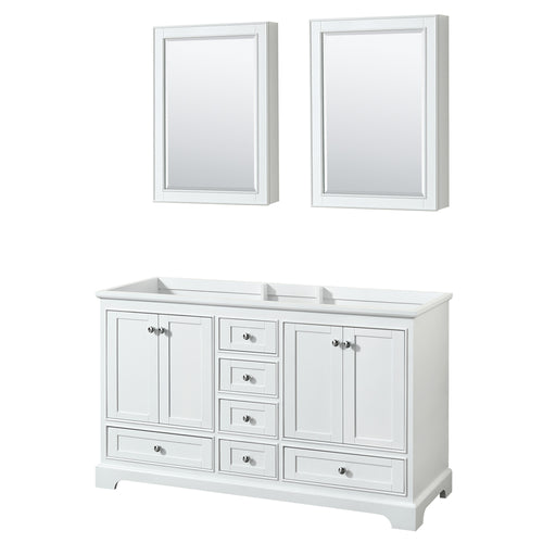 Wyndham Deborah 60 Inch Double Bathroom Vanity in White, No Countertop, No Sinks, and Medicine Cabinets- Wyndham