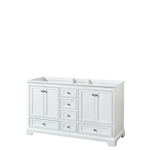 Wyndham Deborah 60 Inch Double Bathroom Vanity in White, No Countertop, No Sinks, and No Mirror- Wyndham