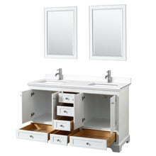 Load image into Gallery viewer, Wyndham Deborah 60 Inch Double Bathroom Vanity in White, White Cultured Marble Countertop, Undermount Square Sinks, 24 Inch Mirrors- Wyndham