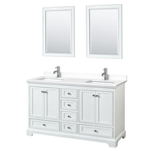 Load image into Gallery viewer, Wyndham Deborah 60 Inch Double Bathroom Vanity in White, White Cultured Marble Countertop, Undermount Square Sinks, 24 Inch Mirrors- Wyndham