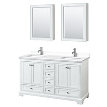 Load image into Gallery viewer, Wyndham Deborah 60 Inch Double Bathroom Vanity in White, White Cultured Marble Countertop, Undermount Square Sinks, Medicine Cabinets- Wyndham
