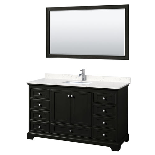 Wyndham Deborah 60 Inch Single Bathroom Vanity in Dark Espresso, Light-Vein Carrara Cultured Marble Countertop, Undermount Square Sink, 58 Inch Mirror- Wyndham