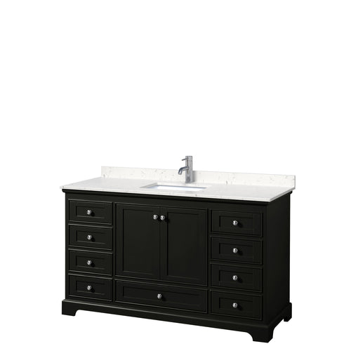 Wyndham Deborah 60 Inch Single Bathroom Vanity in Dark Espresso, Light-Vein Carrara Cultured Marble Countertop, Undermount Square Sink, No Mirror- Wyndham