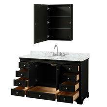 Load image into Gallery viewer, Wyndham Deborah 60 Inch Single Bathroom Vanity in Dark Espresso, White Carrara Marble Countertop, Undermount Oval Sink, and Medicine Cabinet- Wyndham
