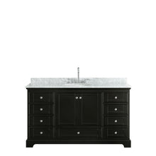 Load image into Gallery viewer, Wyndham Deborah 60 Inch Single Bathroom Vanity in Dark Espresso, White Carrara Marble Countertop, Undermount Oval Sink, and No Mirror- Wyndham