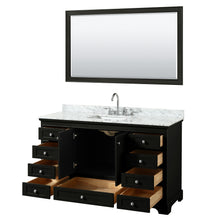 Load image into Gallery viewer, Wyndham Deborah 60 Inch Single Bathroom Vanity in Dark Espresso, White Carrara Marble Countertop, Undermount Square Sink, and 58 Inch Mirror- Wyndham